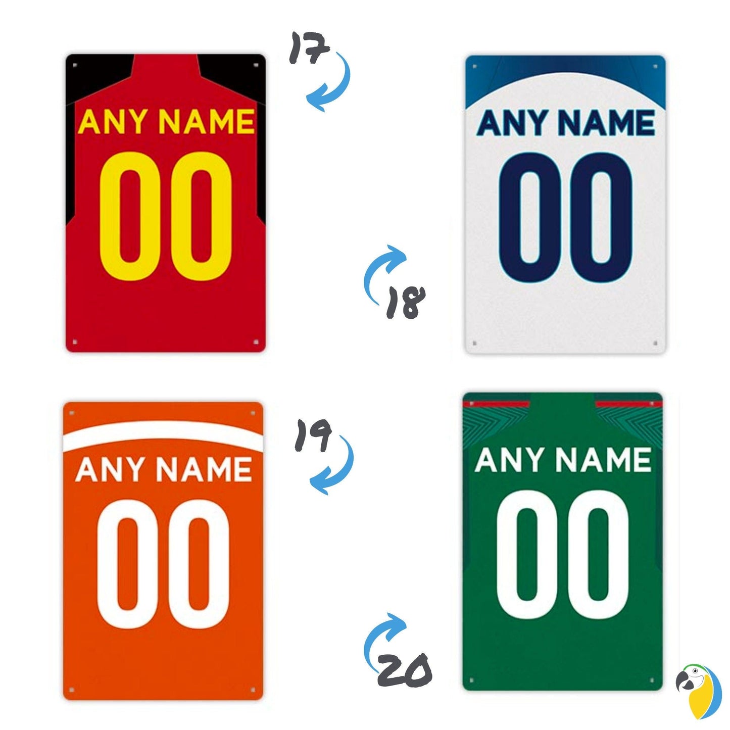 Personalized Football Team Jersey Tin Sign | Custom Name & Number Soccer Shirt Sports Fan Gift | Futsal Player Metal Print | Kids Room Decor | Papagaio Studio Etsy Shop