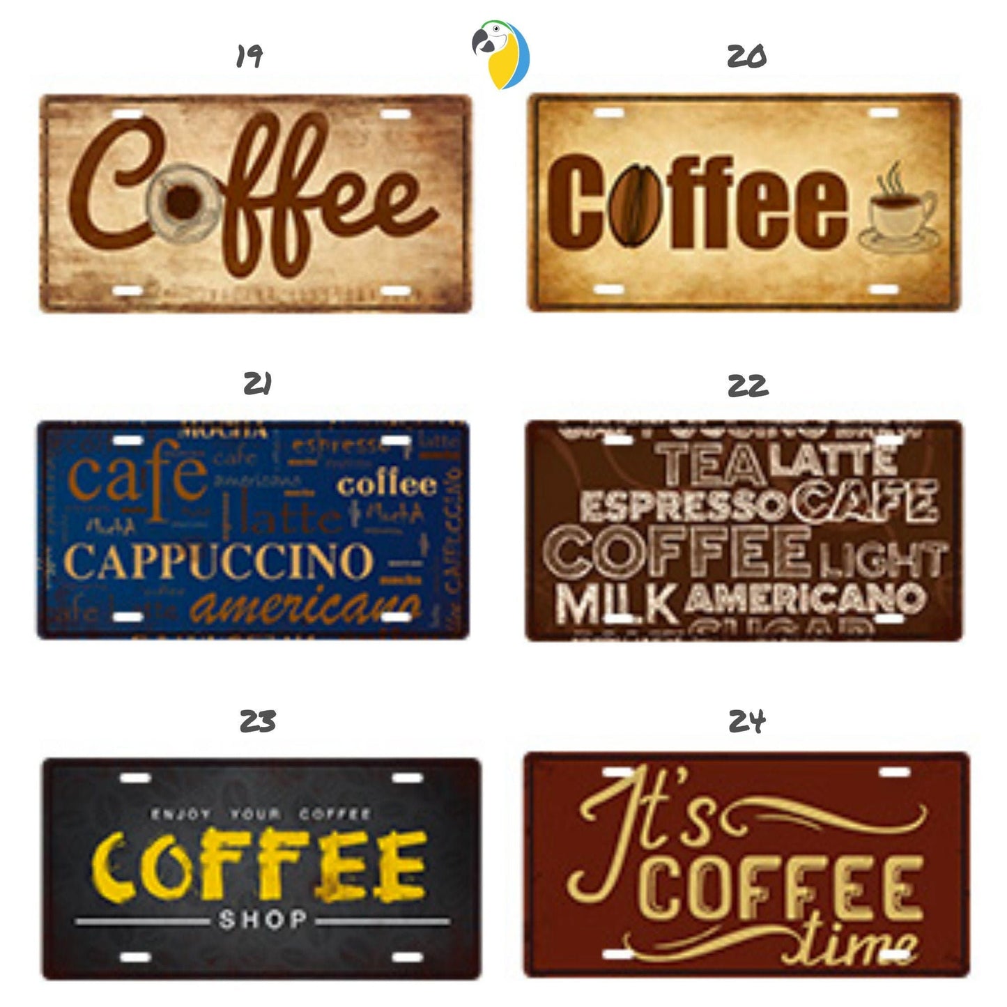 Coffee License Plate Tin Sign For Kitchen Decor | Café Decorative Metal Print | Shabby Chic Wall Hanging Plaques For Cafe Shop Cafeteria | Papagaio Studio Etsy Shop