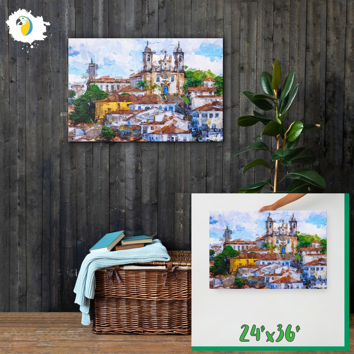 Painting Of Brazilian Village Ouro Preto | Brazil Minas Gerais Digital Thin Canvas Print Retro Decor | Impressionist Vintage Wall Art | Papagaio Studio Etsy Shop