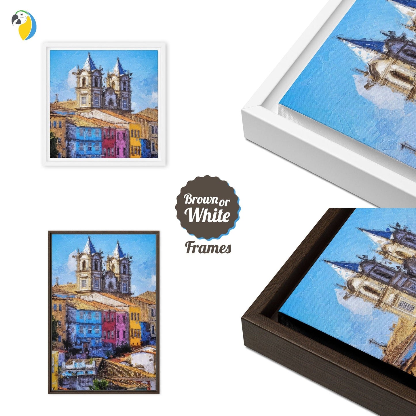 Brazil Impressionist Painting Framed Canvas | Salvador Da Bahia Digital Print Wall Art | Brazilian Artist Home Decor Of Pelourinho Skyline | Papagaio Studio Etsy Shop