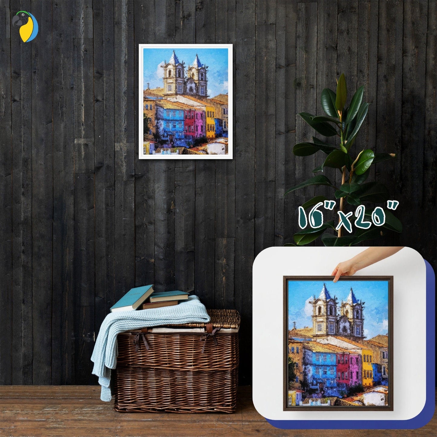 Brazil Impressionist Painting Framed Canvas | Salvador Da Bahia Digital Print Wall Art | Brazilian Artist Home Decor Of Pelourinho Skyline | Papagaio Studio Etsy Shop