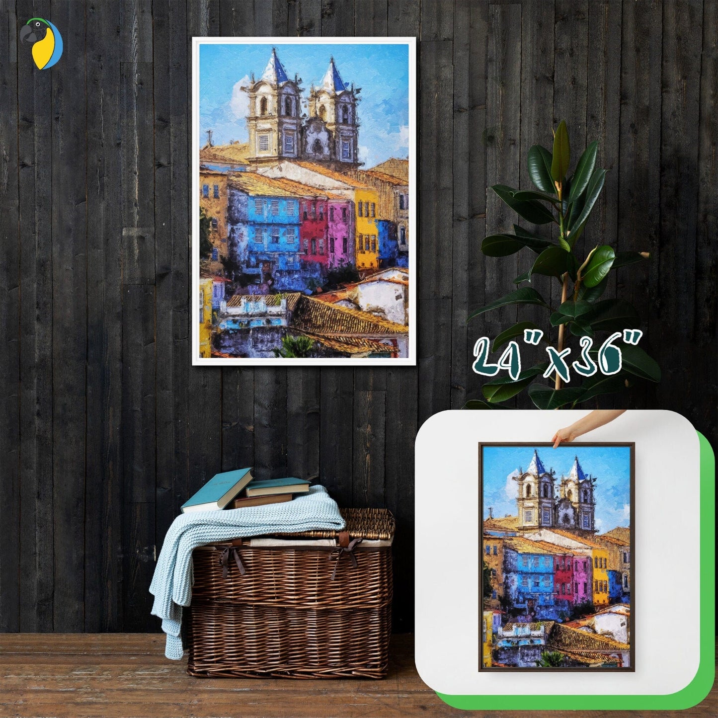 Brazil Impressionist Painting Framed Canvas | Salvador Da Bahia Digital Print Wall Art | Brazilian Artist Home Decor Of Pelourinho Skyline | Papagaio Studio Etsy Shop