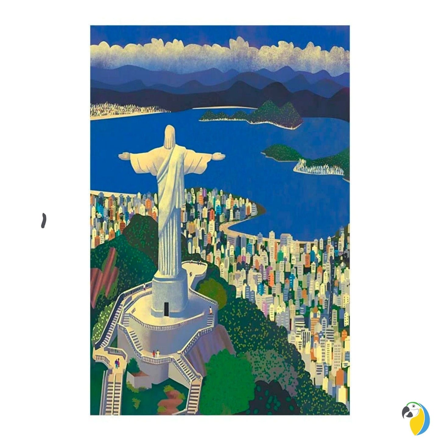 Vintage Brazil Travel Poster Canvas • Rio De Janeiro Landscape Illustration Wall Art • Brazilian Christ Redeemer Landmark Digital Print • Papagaio Studio Etsy Shop