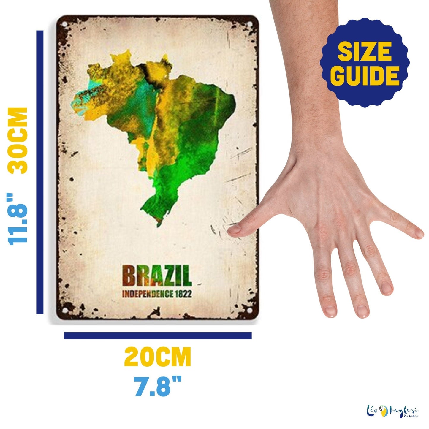 Brazil Vintage Metal Tin Sign • Travel Poster Of Rio de Janeiro, São Paulo, Bahia • Shabby Chic Brazilian Retro Decorative Plaque Wall Decor • Papagaio Studio Etsy Shop