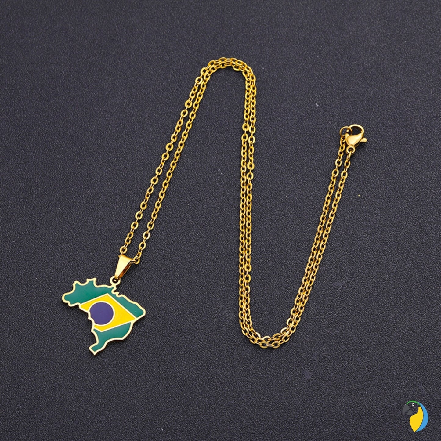 Brazil Map Necklace | Silver Or Gold-Plated Stainless Steel Pendant Of Brazilian National Flag | South American Jewelry Gift For Sports Fan | Papagaio Studio Etsy Shop