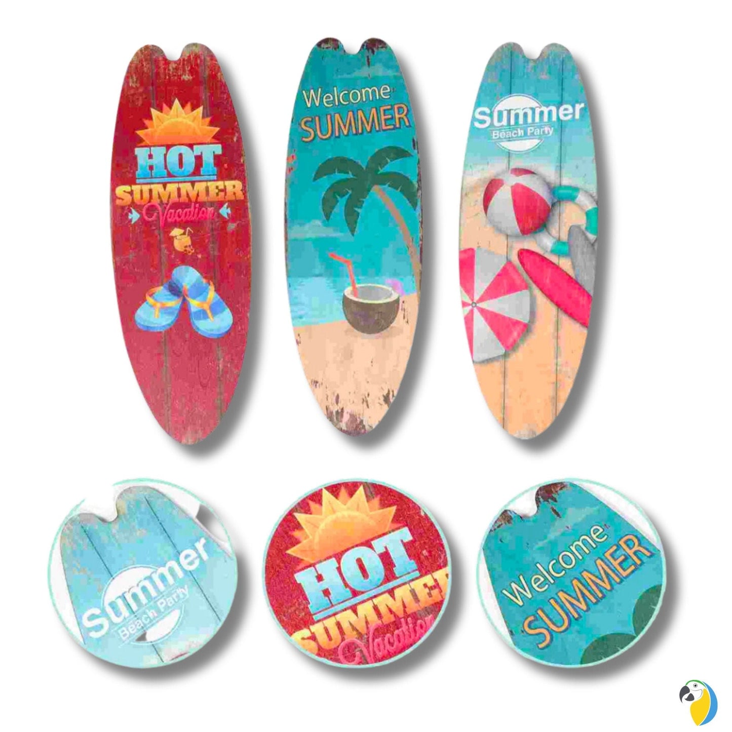 Surfboard Wall Hanging 3-Pack Deal | Summer Surfing Decorative Wood Plaque | Beach & Coastal Welcome Signs Hanger For Porch Outdoor Decor | Papagaio Studio Etsy Shop