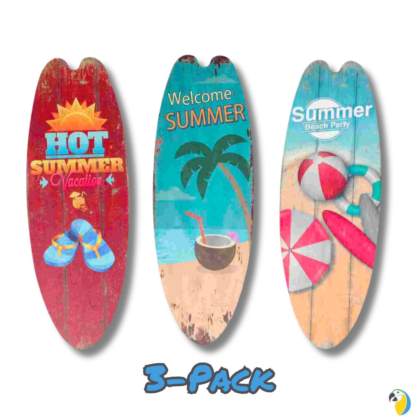 Surfboard Wall Hanging 3-Pack Deal | Summer Surfing Decorative Wood Plaque | Beach & Coastal Welcome Signs Hanger For Porch Outdoor Decor | Papagaio Studio Etsy Shop