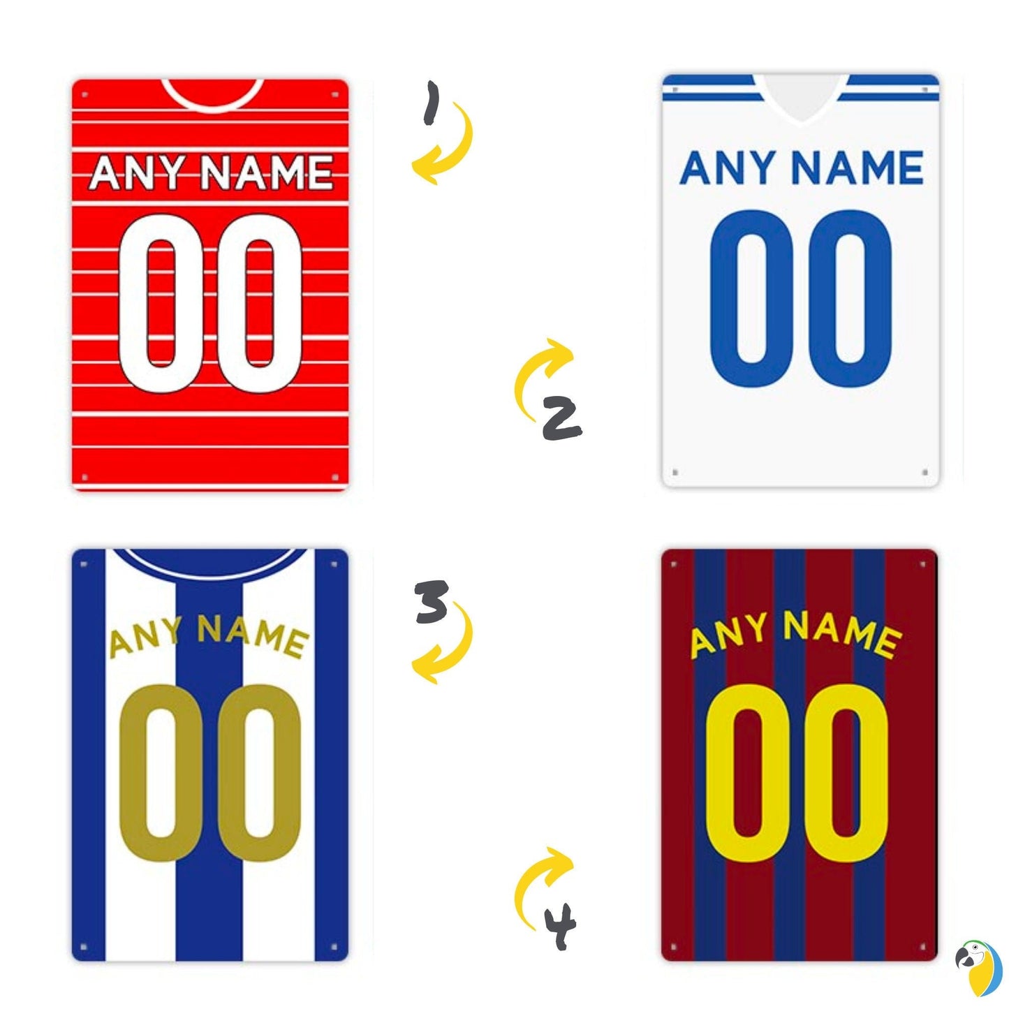 Personalized Football Team Jersey Tin Sign | Custom Name & Number Soccer Shirt Sports Fan Gift | Futsal Player Metal Print | Kids Room Decor | Papagaio Studio Etsy Shop