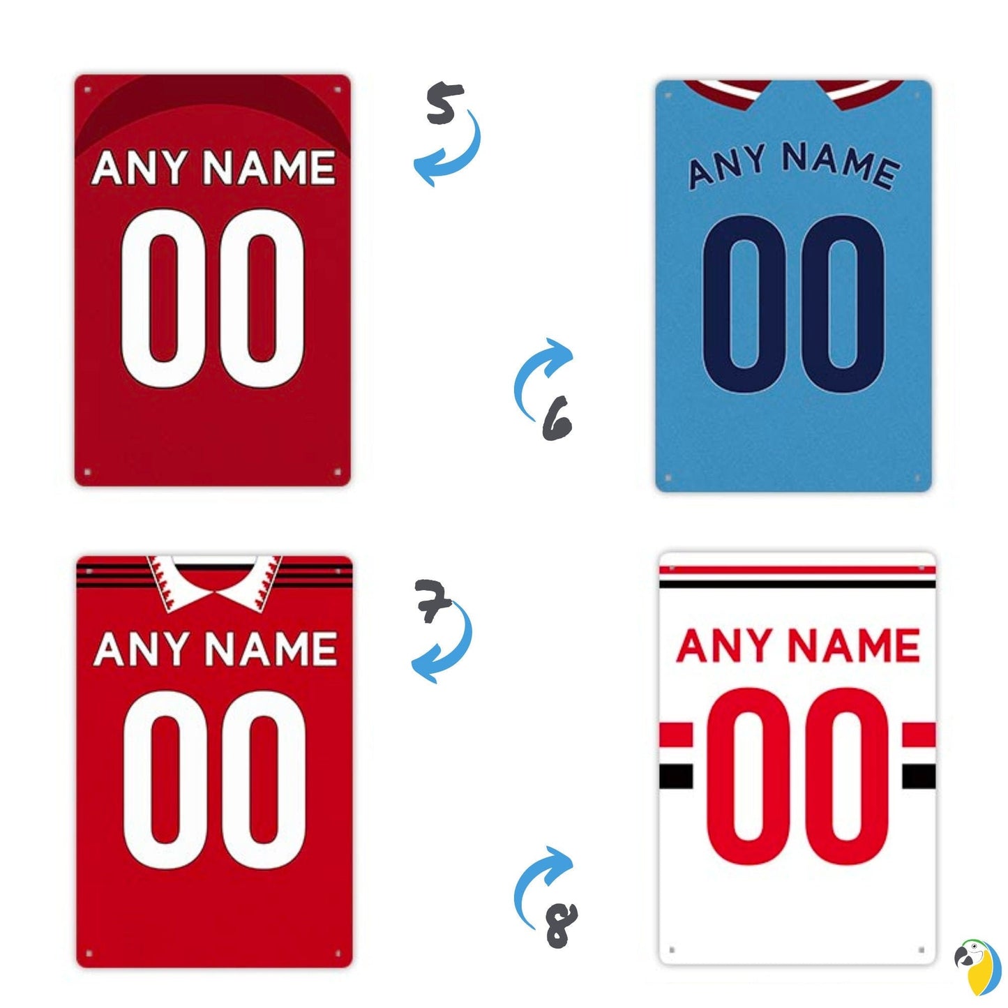 Personalized Football Team Jersey Tin Sign | Custom Name & Number Soccer Shirt Sports Fan Gift | Futsal Player Metal Print | Kids Room Decor | Papagaio Studio Etsy Shop