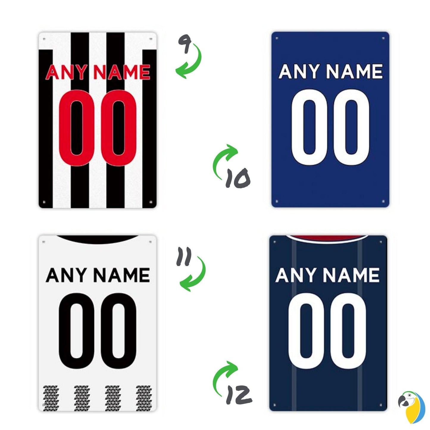 Personalized Football Team Jersey Tin Sign | Custom Name & Number Soccer Shirt Sports Fan Gift | Futsal Player Metal Print | Kids Room Decor | Papagaio Studio Etsy Shop