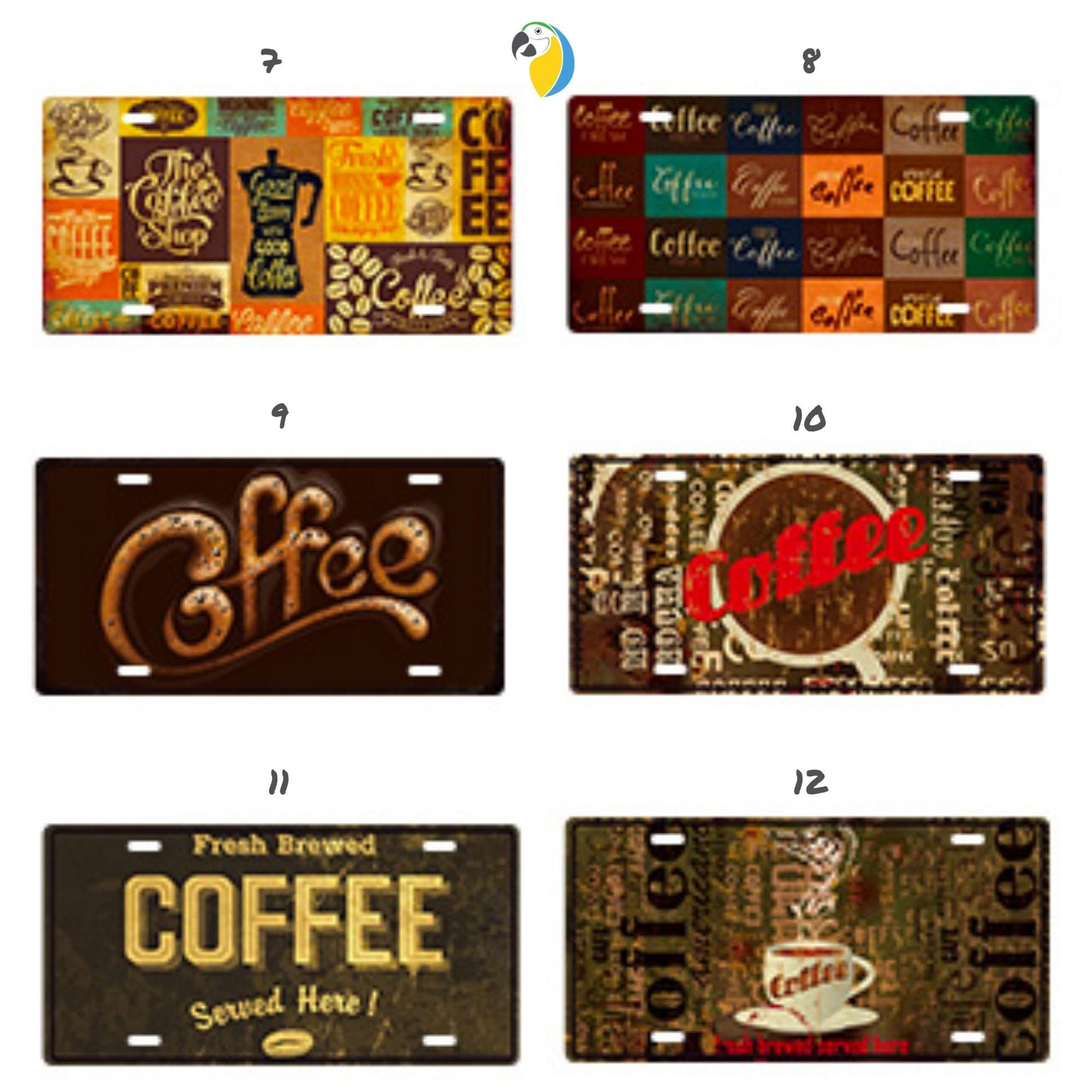 Coffee License Plate Tin Sign For Kitchen Decor | Café Decorative Metal Print | Shabby Chic Wall Hanging Plaques For Cafe Shop Cafeteria | Papagaio Studio Etsy Shop