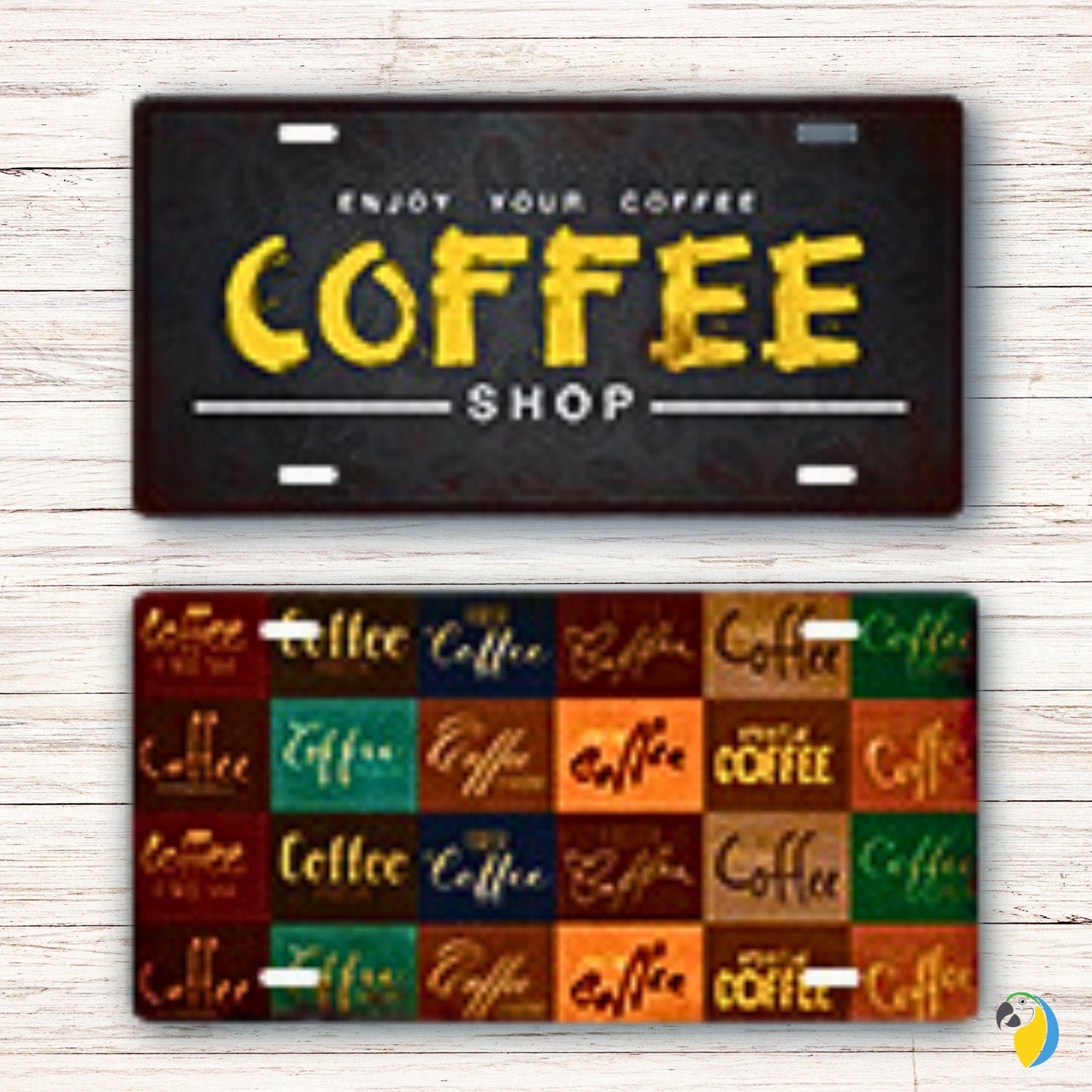 Coffee License Plate Tin Sign For Kitchen Decor | Café Decorative Metal Print | Shabby Chic Wall Hanging Plaques For Cafe Shop Cafeteria | Papagaio Studio Etsy Shop