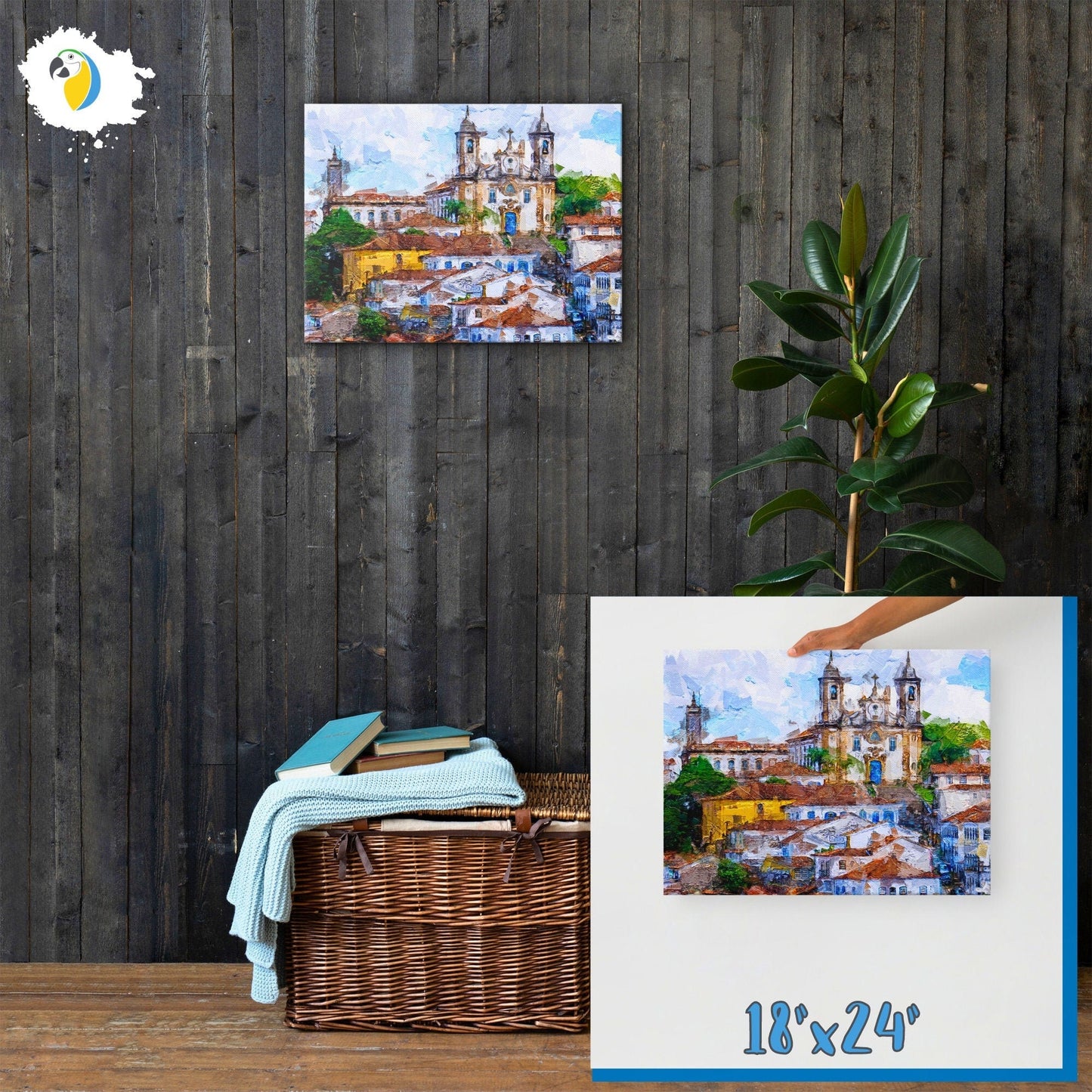 Painting Of Brazilian Village Ouro Preto | Brazil Minas Gerais Digital Thin Canvas Print Retro Decor | Impressionist Vintage Wall Art | Papagaio Studio Etsy Shop