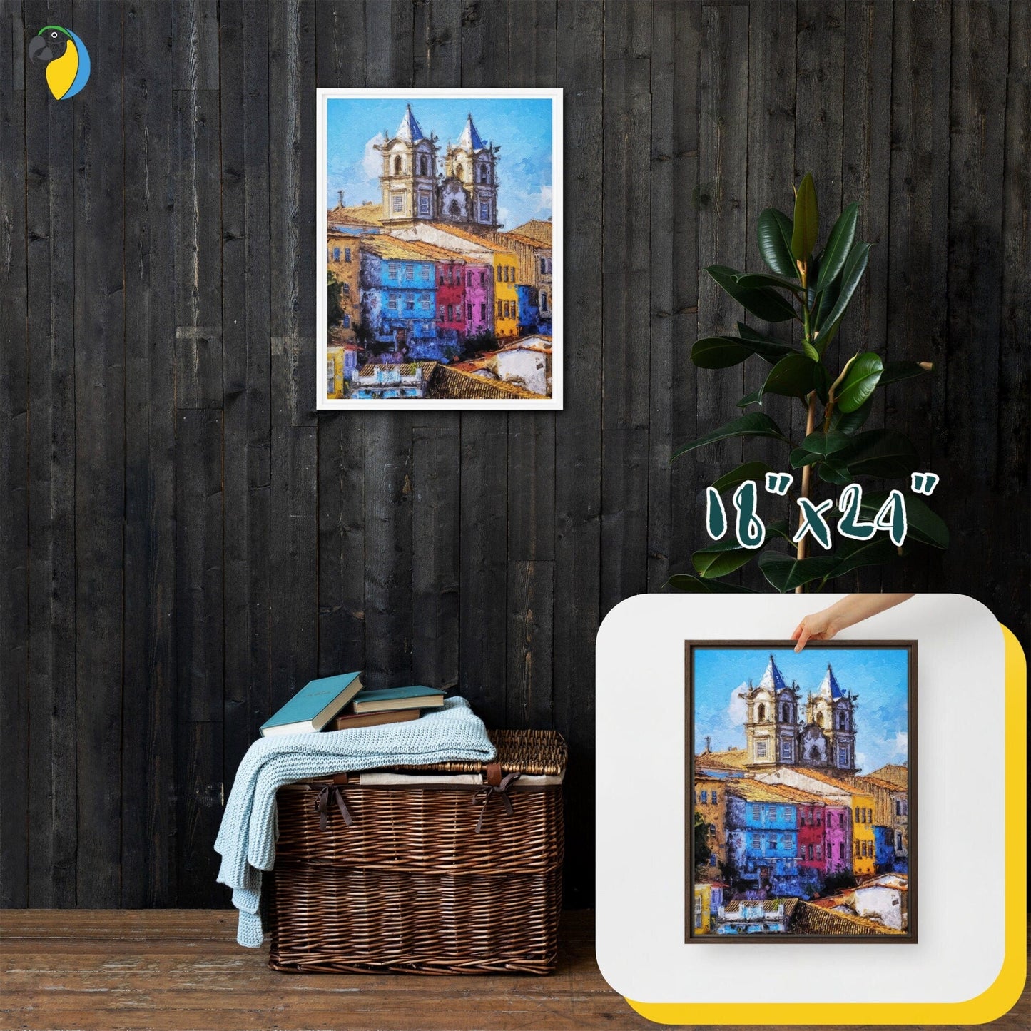 Brazil Impressionist Painting Framed Canvas | Salvador Da Bahia Digital Print Wall Art | Brazilian Artist Home Decor Of Pelourinho Skyline | Papagaio Studio Etsy Shop