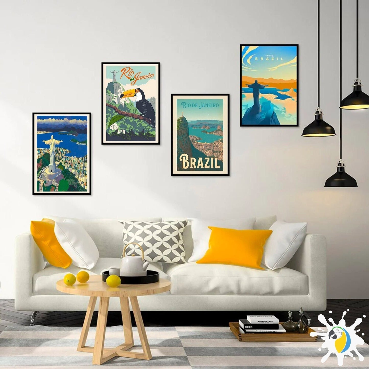 Vintage Brazil Travel Poster Canvas • Rio De Janeiro Landscape Illustration Wall Art • Brazilian Christ Redeemer Landmark Digital Print