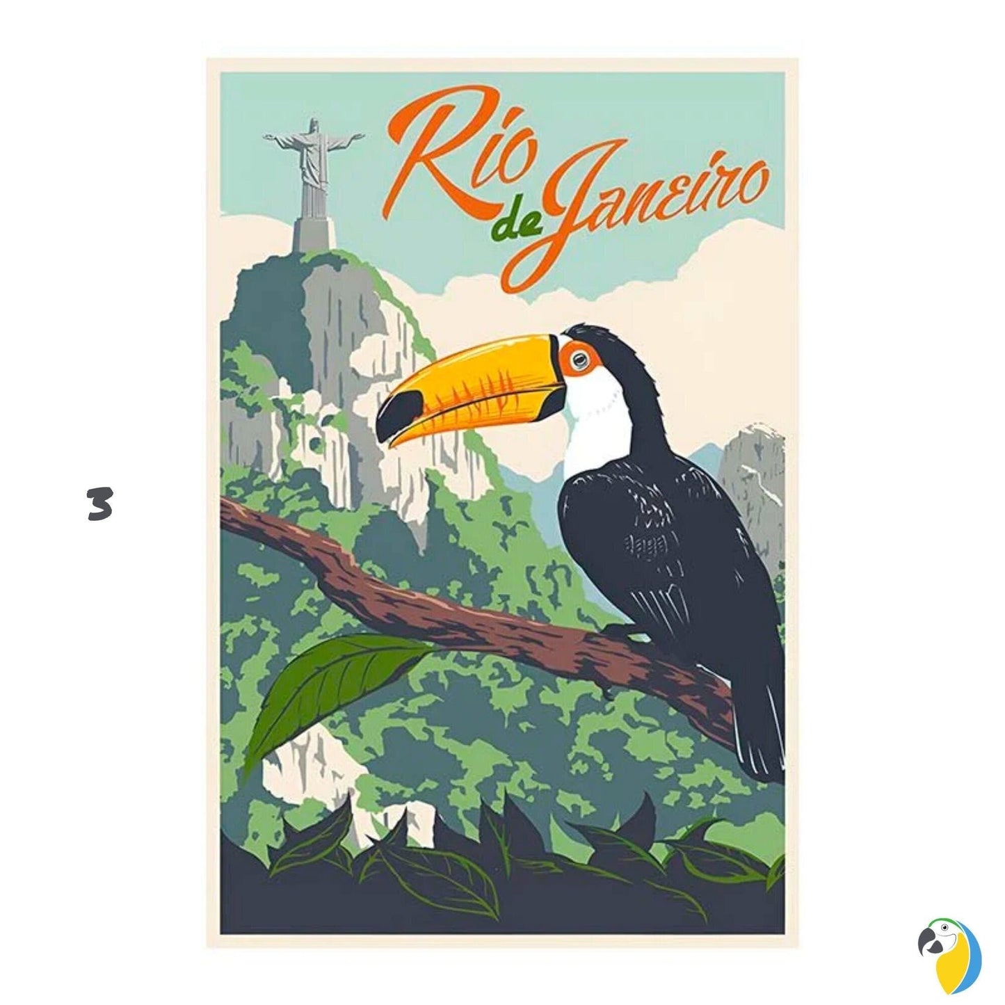 Vintage Brazil Travel Poster Canvas • Rio De Janeiro Landscape Illustration Wall Art • Brazilian Christ Redeemer Landmark Digital Print • Papagaio Studio Etsy Shop