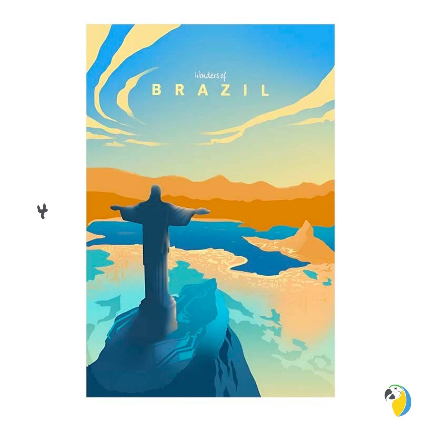 Vintage Brazil Travel Poster Canvas • Rio De Janeiro Landscape Illustration Wall Art • Brazilian Christ Redeemer Landmark Digital Print • Papagaio Studio Etsy Shop