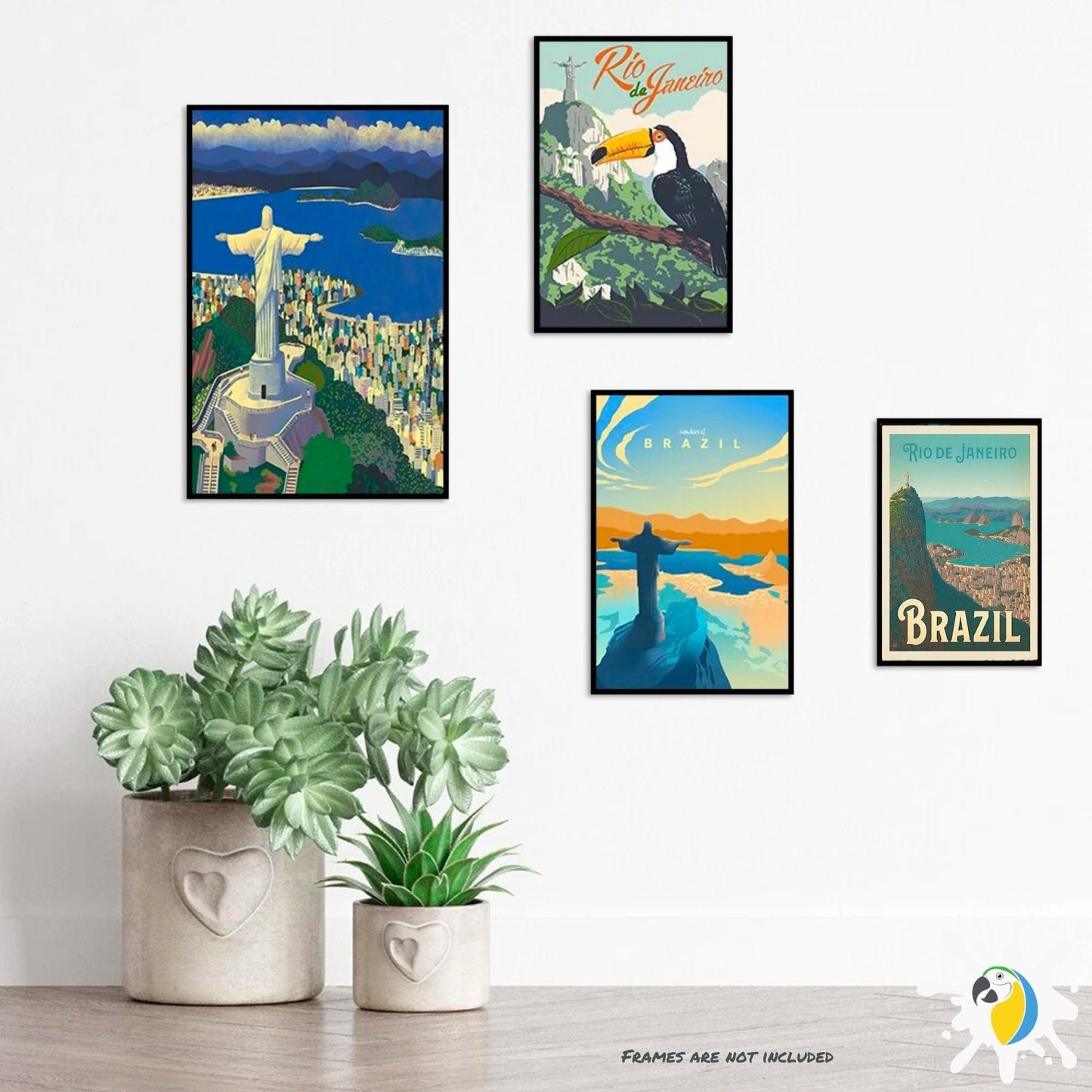 Vintage Brazil Travel Poster Canvas • Rio De Janeiro Landscape Illustration Wall Art • Brazilian Christ Redeemer Landmark Digital Print • Papagaio Studio Etsy Shop