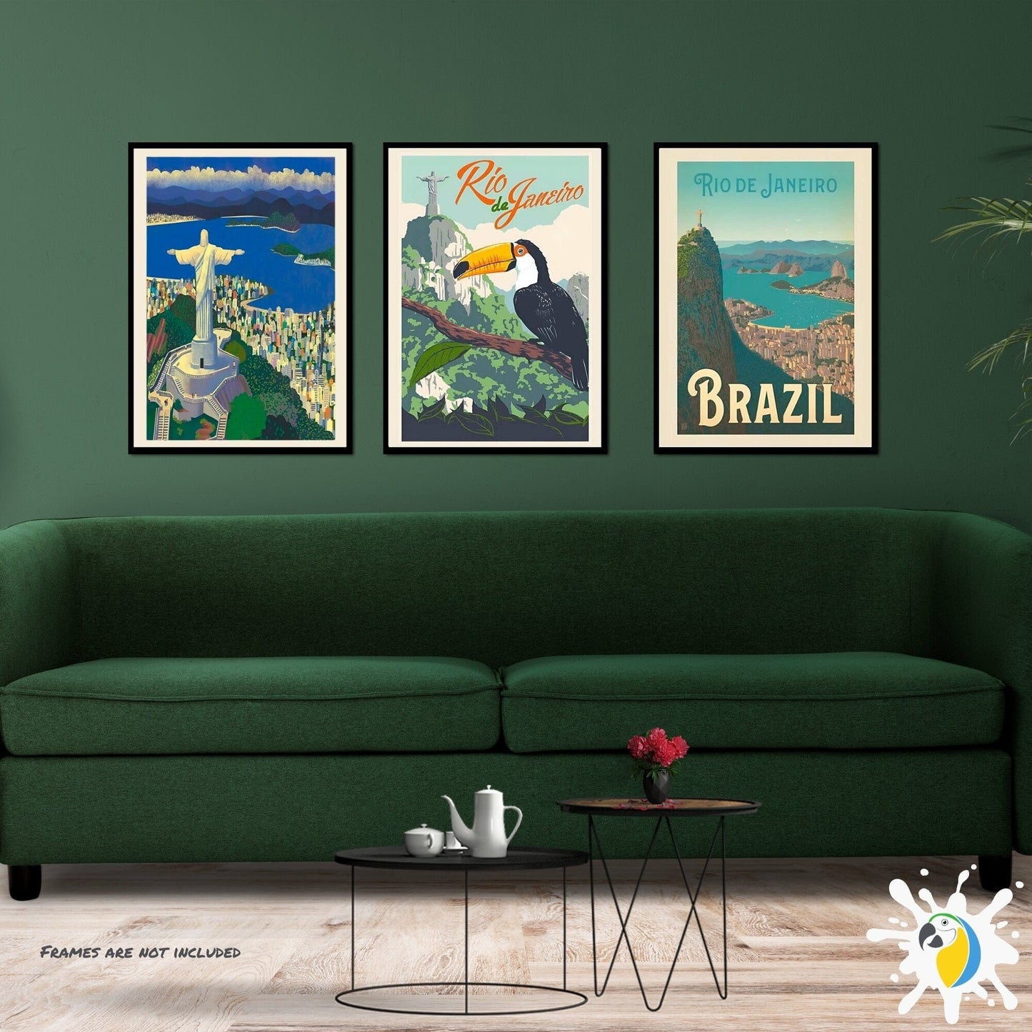 Vintage Brazil Travel Poster Canvas • Rio De Janeiro Landscape Illustration Wall Art • Brazilian Christ Redeemer Landmark Digital Print • Papagaio Studio Etsy Shop