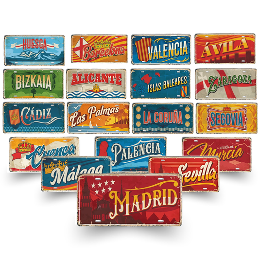 Spanish City License Plate Tin Signs Collection - Vintage Metal Prints featuring 21 iconic Spain destinations
