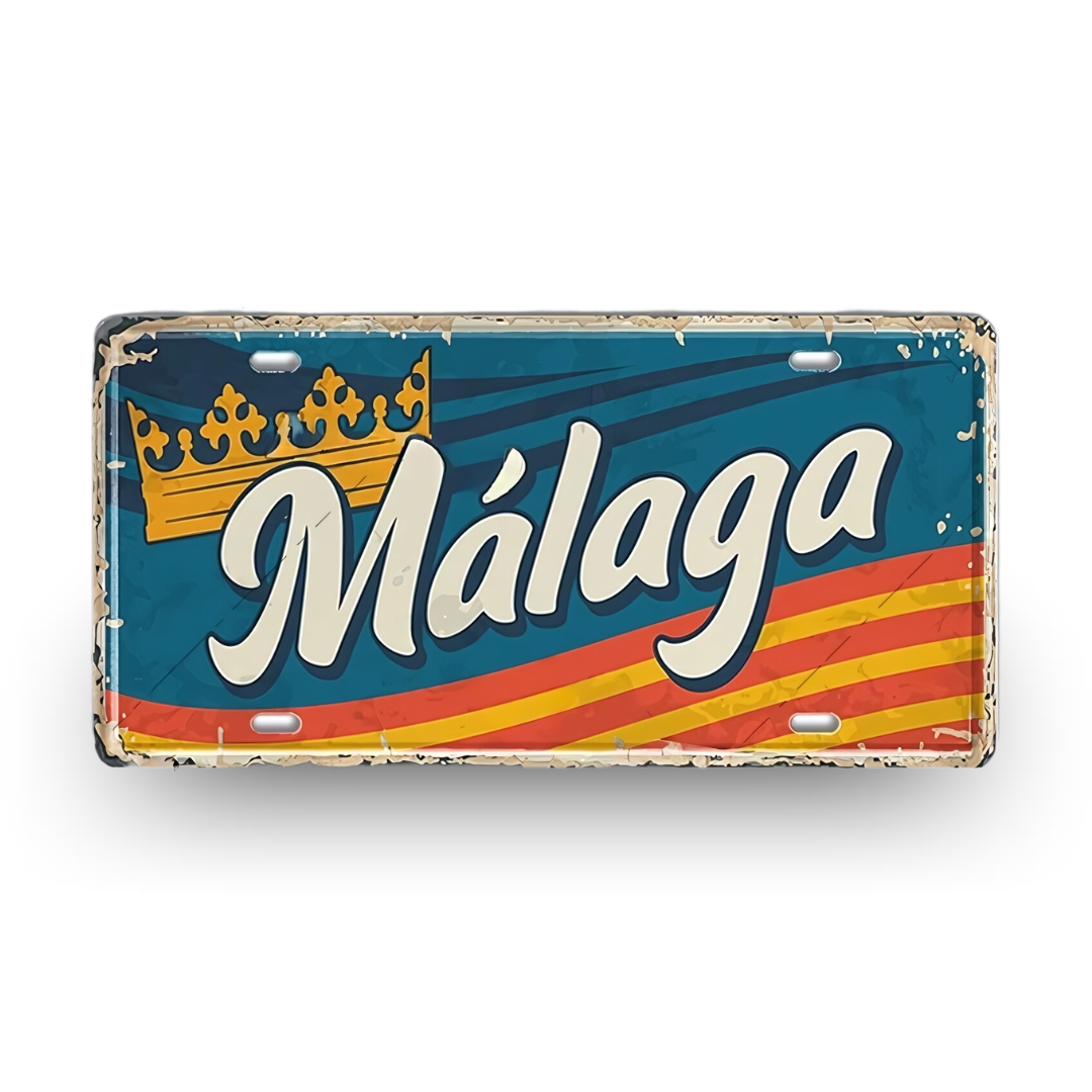 Málaga Spain License Plate Tin Sign - Vintage metal print travel souvenir 30x15cm