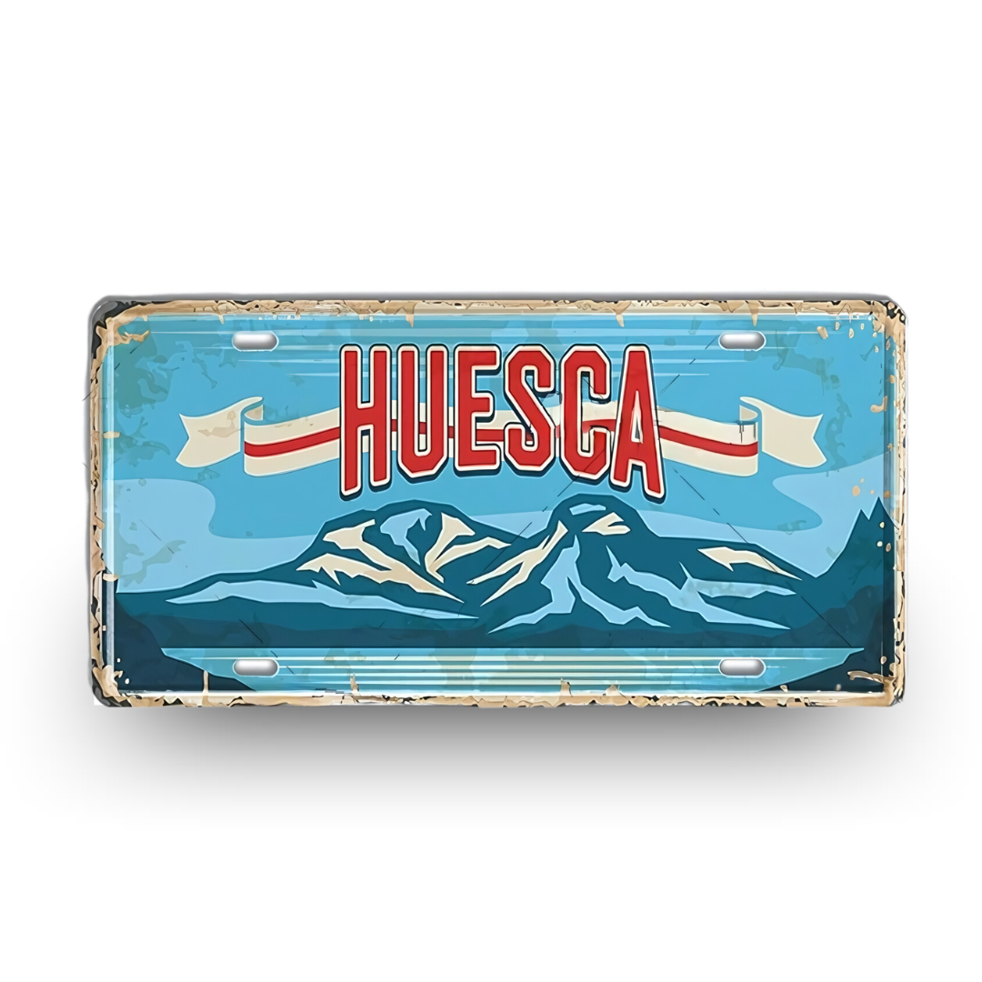 Huesca Spain License Plate Tin Sign - Vintage Spanish city metal print decor