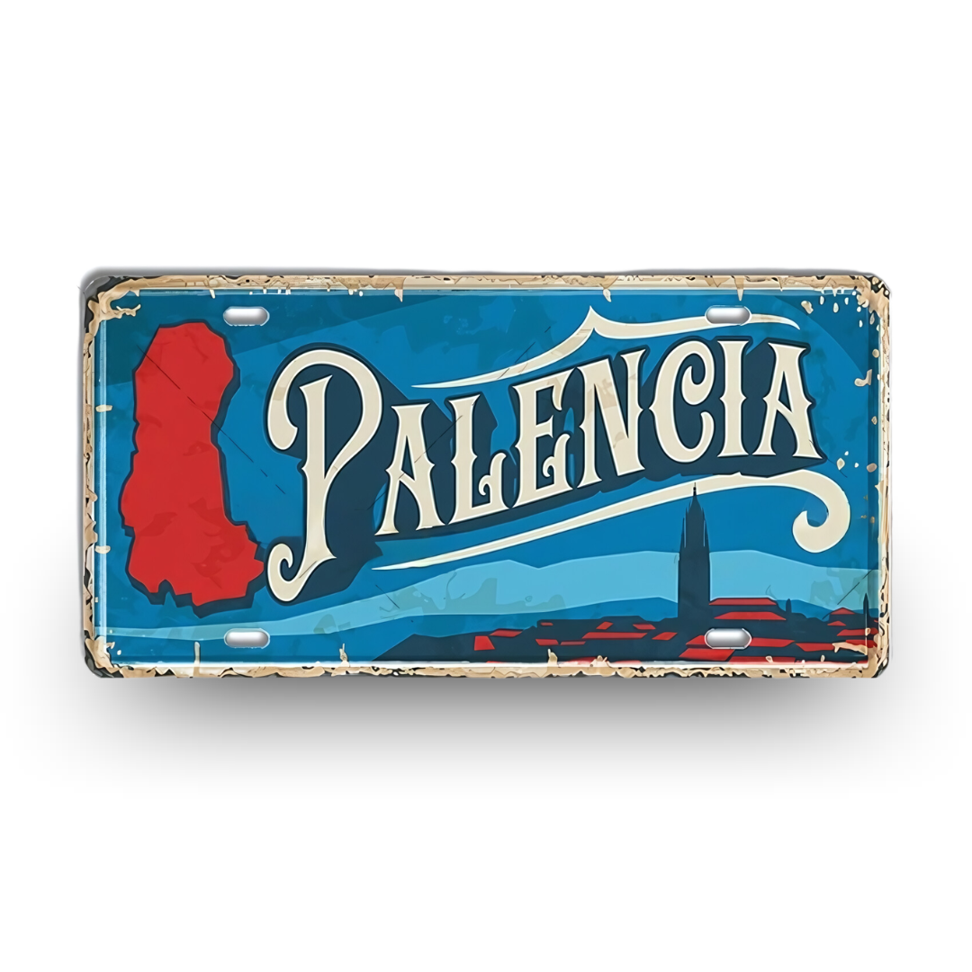 Palencia Spain License Plate Tin Sign - Retro travel souvenir metal wall art