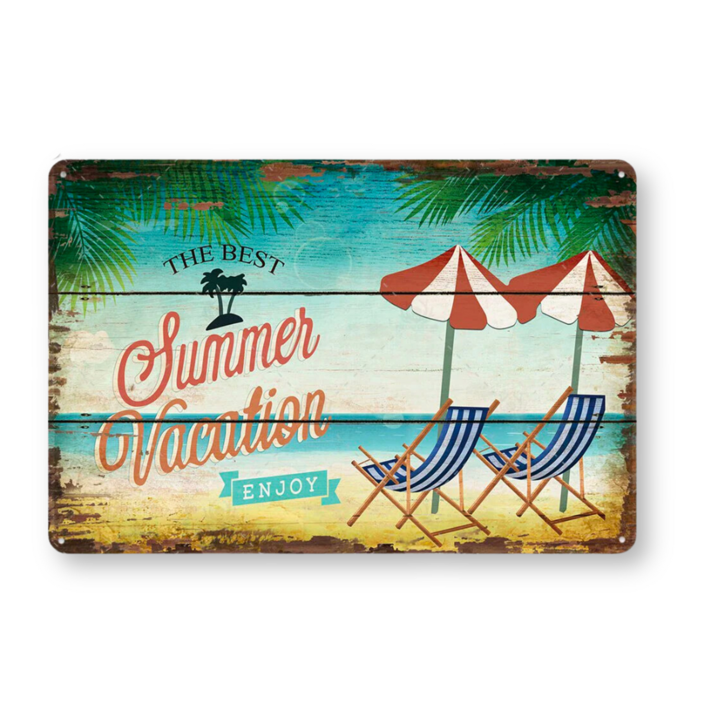 Summer Beach Tin Sign • Vintage Surfing Metal Plaque • Seaside Surfboard Decorative HD Print Wall Hanging Decor for Surf Bar Beach House • Papagaio Studio Design Shop