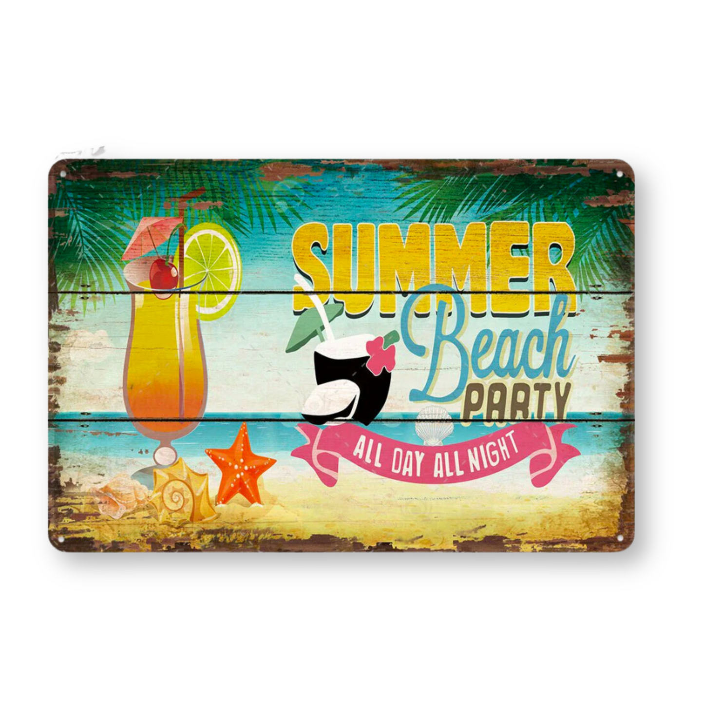 Summer Beach Tin Sign • Vintage Surfing Metal Plaque • Seaside Surfboard Decorative HD Print Wall Hanging Decor for Surf Bar Beach House • Papagaio Studio Design Shop
