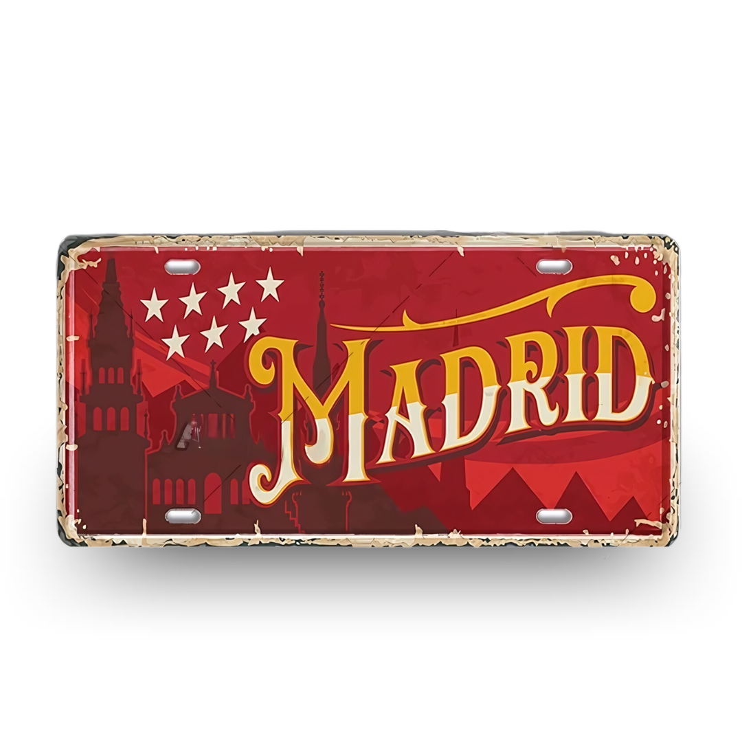 Madrid Spain License Plate Tin Sign - Vintage capital city metal print wall art