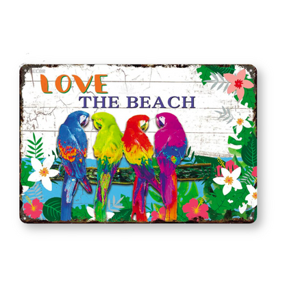 Summer Beach Tin Sign • Vintage Surfing Metal Plaque • Seaside Surfboard Decorative HD Print Wall Hanging Decor for Surf Bar Beach House • Papagaio Studio Design Shop