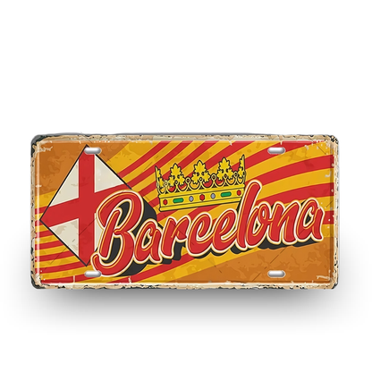 Barcelona Spain License Plate Tin Sign - Retro Catalonia metal print travel souvenir