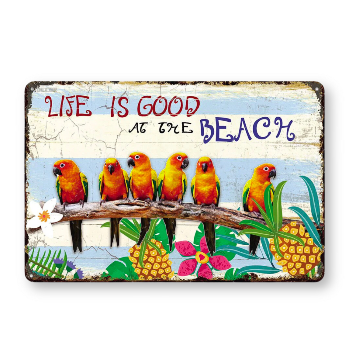 Summer Beach Tin Sign • Vintage Surfing Metal Plaque • Seaside Surfboard Decorative HD Print Wall Hanging Decor for Surf Bar Beach House • Papagaio Studio Design Shop