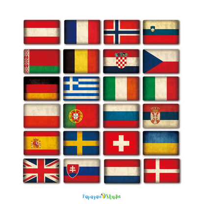Europe National Flags Tin Sign • Retro Country Metal Print • Vintage European Nations Wall Art Decor For Home, Bar, Office, Cafe • Papagaio Studio Design Shop