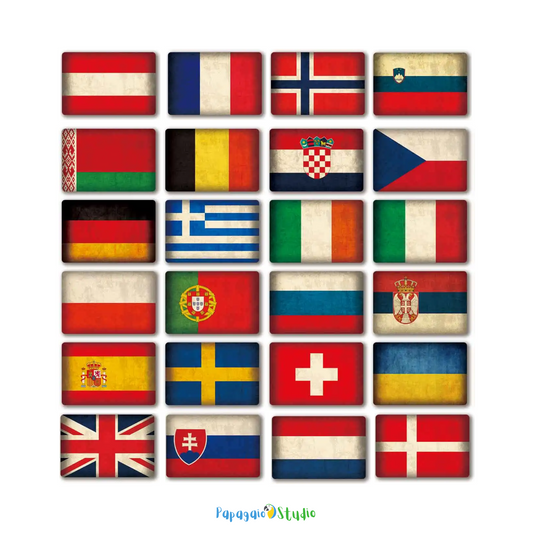 Europe National Flags Tin Sign • Retro Country Metal Print • Vintage European Nations Wall Art Decor For Home, Bar, Office, Cafe • Papagaio Studio Design Shop