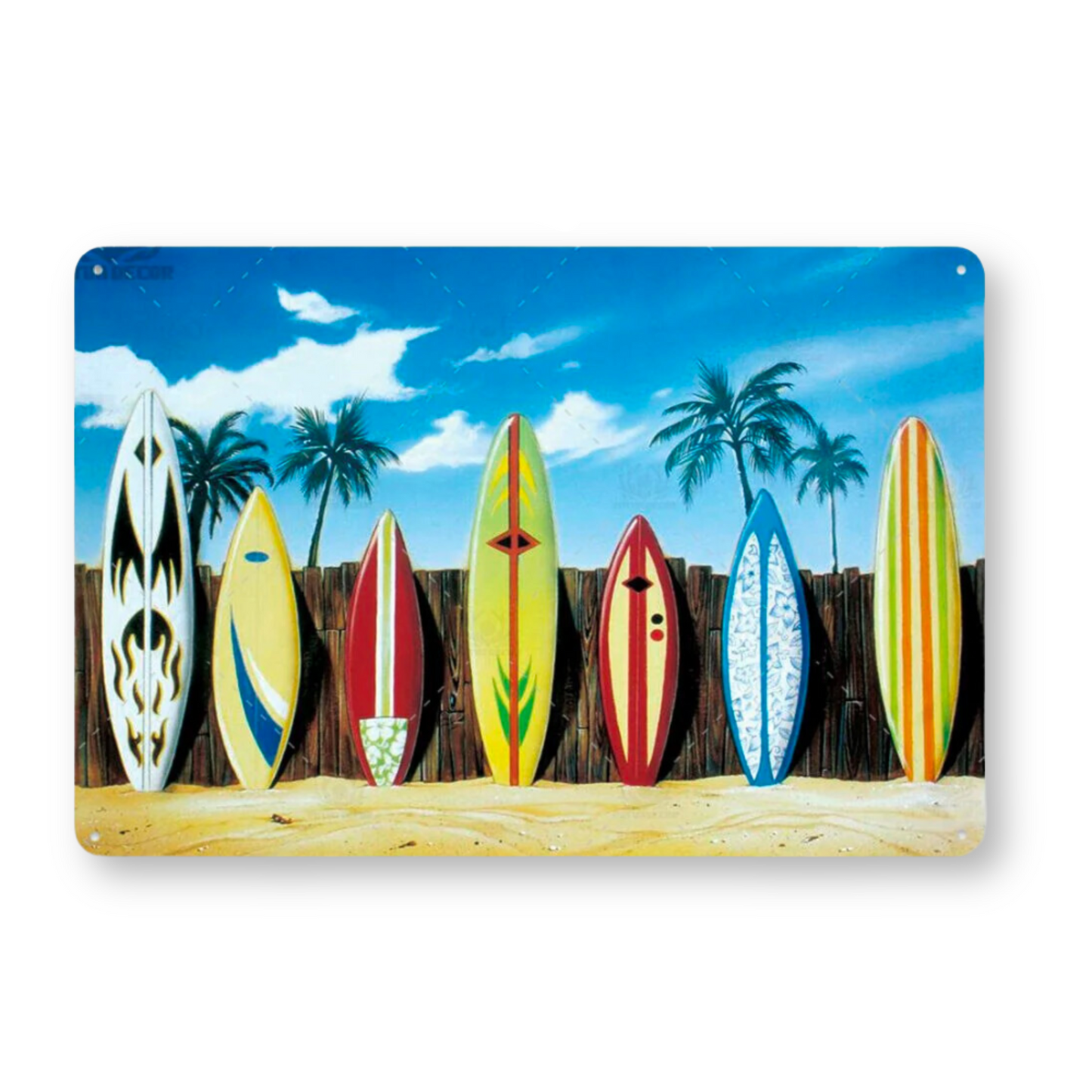 Summer Beach Tin Sign • Vintage Surfing Metal Plaque • Seaside Surfboard Decorative HD Print Wall Hanging Decor for Surf Bar Beach House • Papagaio Studio Design Shop
