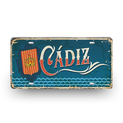 Cádiz Spain License Plate Tin Sign - Vintage Andalusian city metal wall art