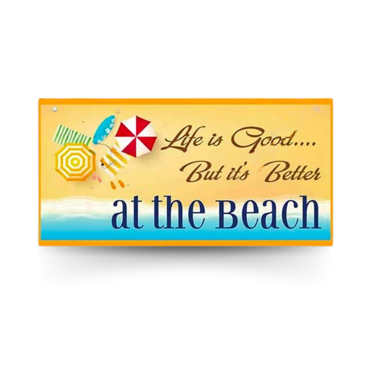 Beach Wood Sign • Summer Happy Quote Wooden Plaque • Sun Flip Flop Coastal Art MDF Print • Tropical Seaside Home Decor Art Piece • Papagaio Studio Design Shop