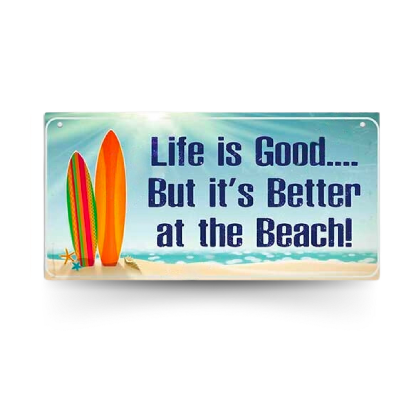 Beach Wood Sign • Summer Happy Quote Wooden Plaque • Sun Flip Flop Coastal Art MDF Print • Tropical Seaside Home Decor Art Piece • Papagaio Studio Design Shop