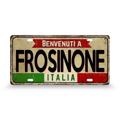 Decorative sign with 'Benvenuti a Frosinone Italia' text on a white background • Papagaio Studio Art Shop