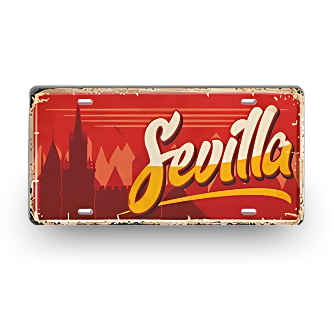 Sevilla Spain License Plate Tin Sign - Vintage Seville metal print travel souvenir