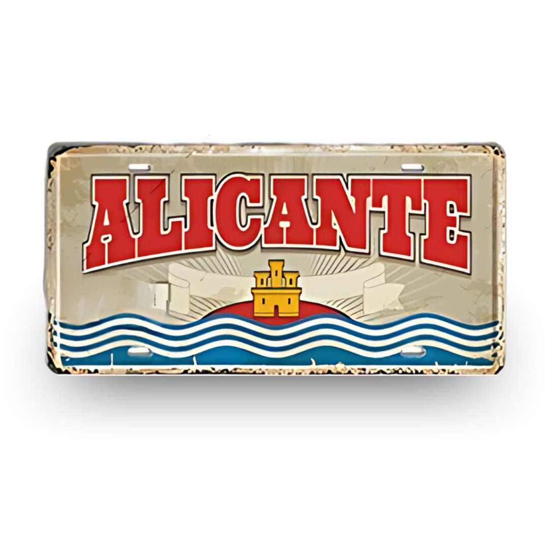 Alicante Spain License Plate Tin Sign - Retro coastal city metal wall art