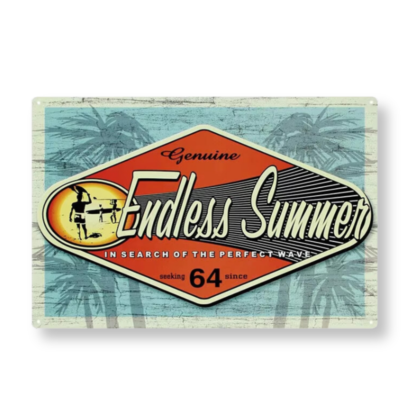 Summer Beach Tin Sign • Vintage Surfing Metal Plaque • Seaside Surfboard Decorative HD Print Wall Hanging Decor for Surf Bar Beach House • Papagaio Studio Design Shop