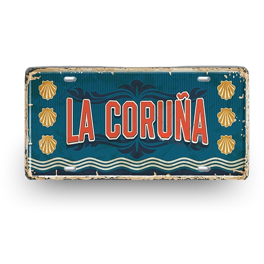 La Coruña Spain License Plate Tin Sign - Retro Galician city metal wall decor