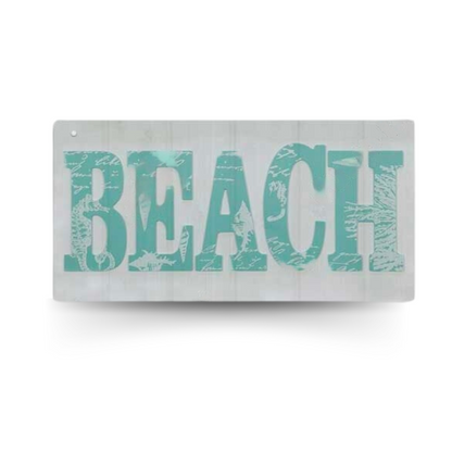 Beach Wood Sign • Summer Happy Quote Wooden Plaque • Sun Flip Flop Coastal Art MDF Print • Tropical Seaside Home Decor Art Piece • Papagaio Studio Design Shop