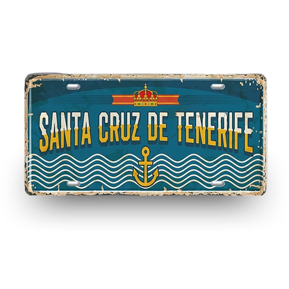 Santa Cruz de Tenerife Spain License Plate Tin Sign - Retro Canary Islands metal wall art