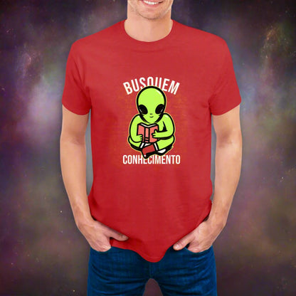 ET Bilu Brazilian Folklore Funny T-Shirt • Brazil Pop Meme "Busquem Conhecimento" Alien Tee Shirt