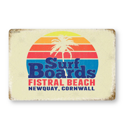 Summer Beach Tin Sign • Vintage Surfing Metal Plaque • Seaside Surfboard Decorative HD Print Wall Hanging Decor for Surf Bar Beach House • Papagaio Studio Design Shop