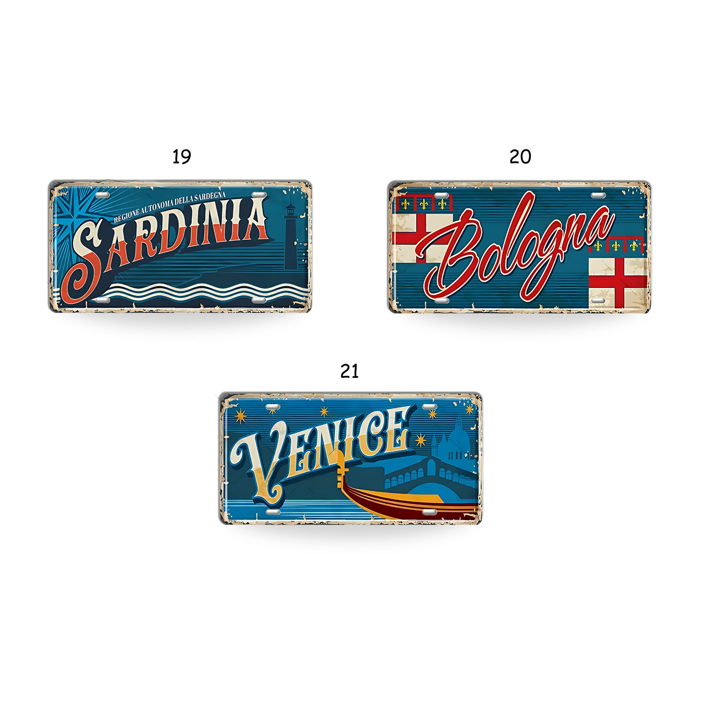 Vintage Italy Tin Signs • Retro Italian Regions And Cities License Plates • Metal Print Wall Decor • Eurotrip Travel Gift Souvenir Decor • Papagaio Studio Design Shop