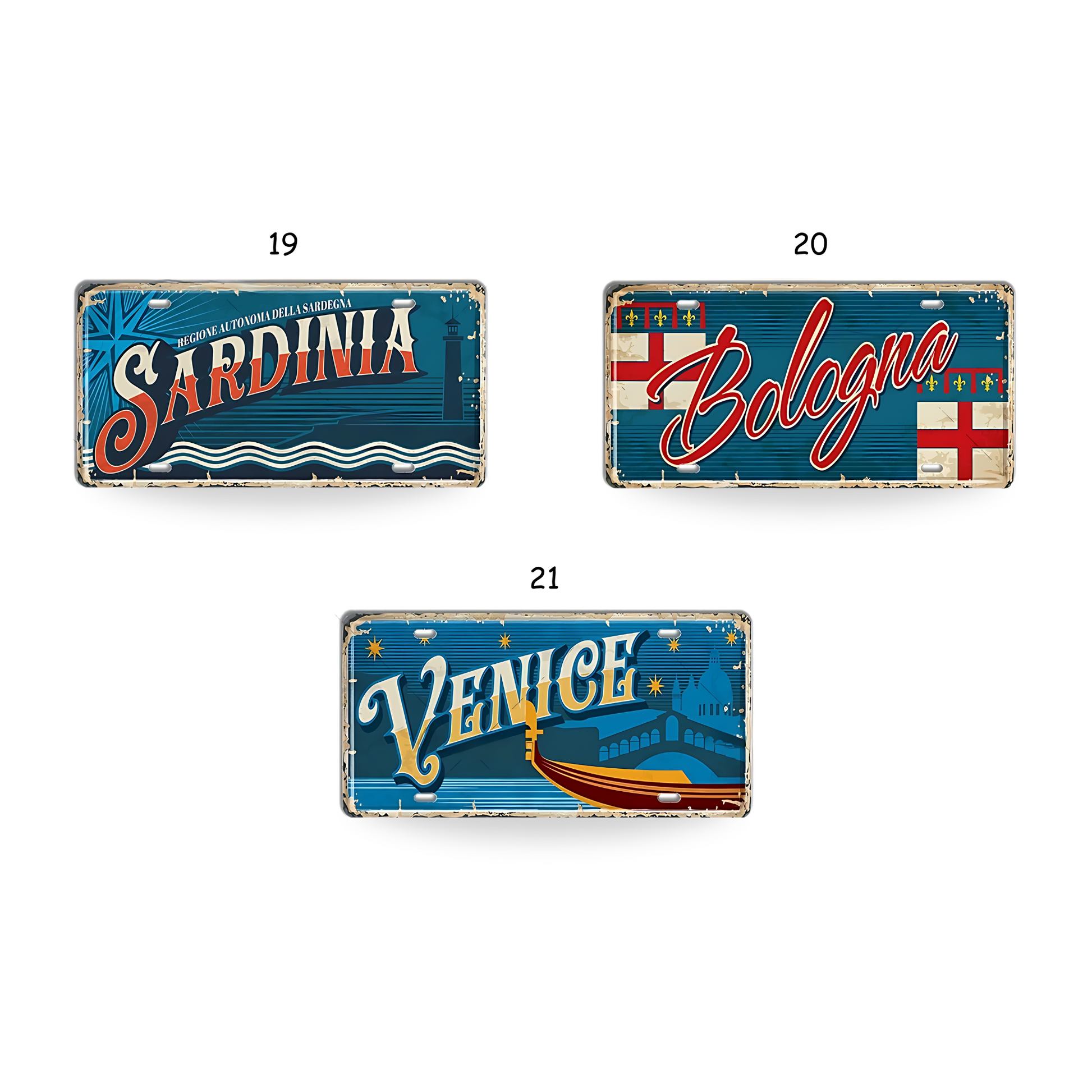 Vintage Italy Tin Signs • Retro Italian Regions And Cities License Plates • Metal Print Wall Decor • Eurotrip Travel Gift Souvenir Decor • Papagaio Studio Design Shop